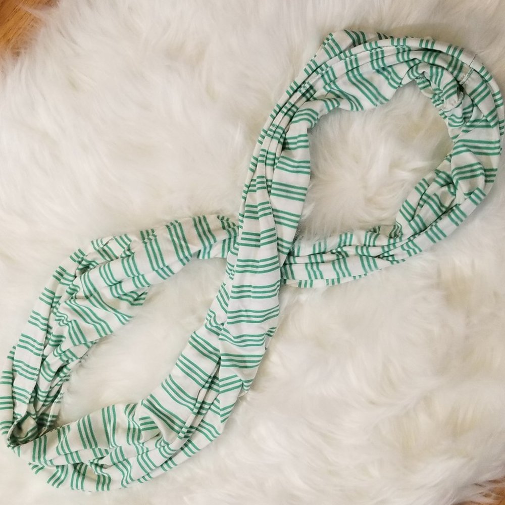 Charming Charlie Infinity Scarf Seafoam Green White Stripes NWT